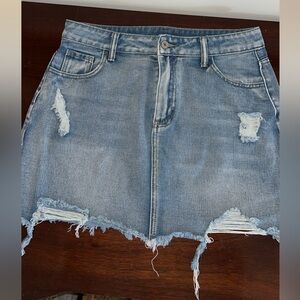 Distressed Denim Skirt
